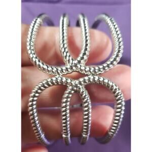 Silver Tone Metal Hinged Clamper Bracelet Wide Open Textured Design